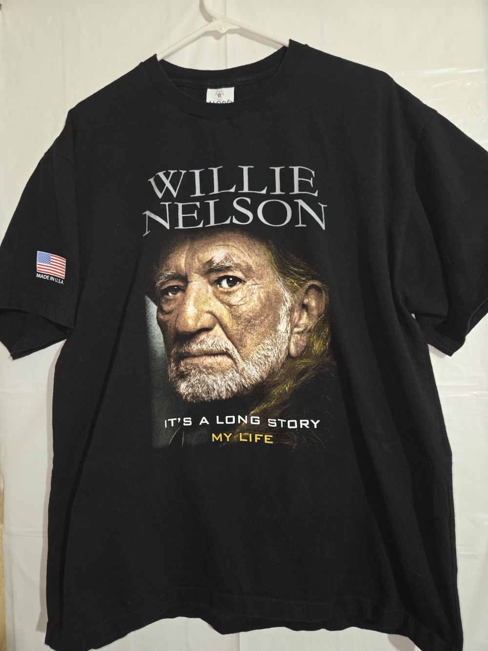 ALORE Rare Willie Nelson Promotional Black Short Sleeve Tee Portrait Graphic